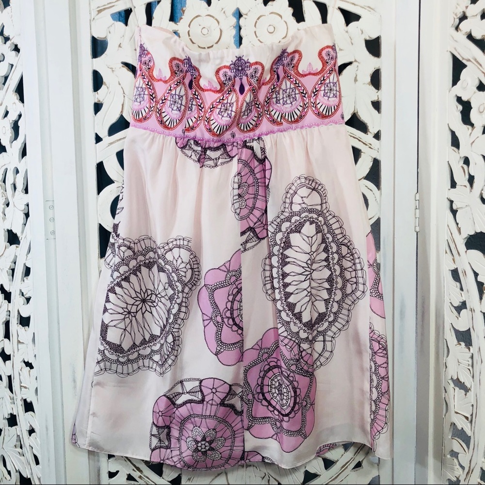 tibi Pink Silk Paisley Strapless Dress - Picture 5 of 6
